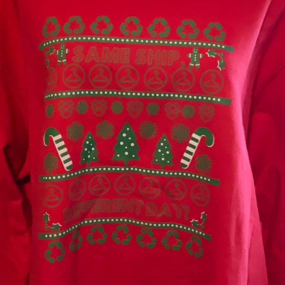 Port and Company Red Sweater with Green Holiday Design - Picture 2 of 8